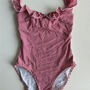 SOLID & STRIPED Red and White Ruffle-Trim One-Piece Swimsuit